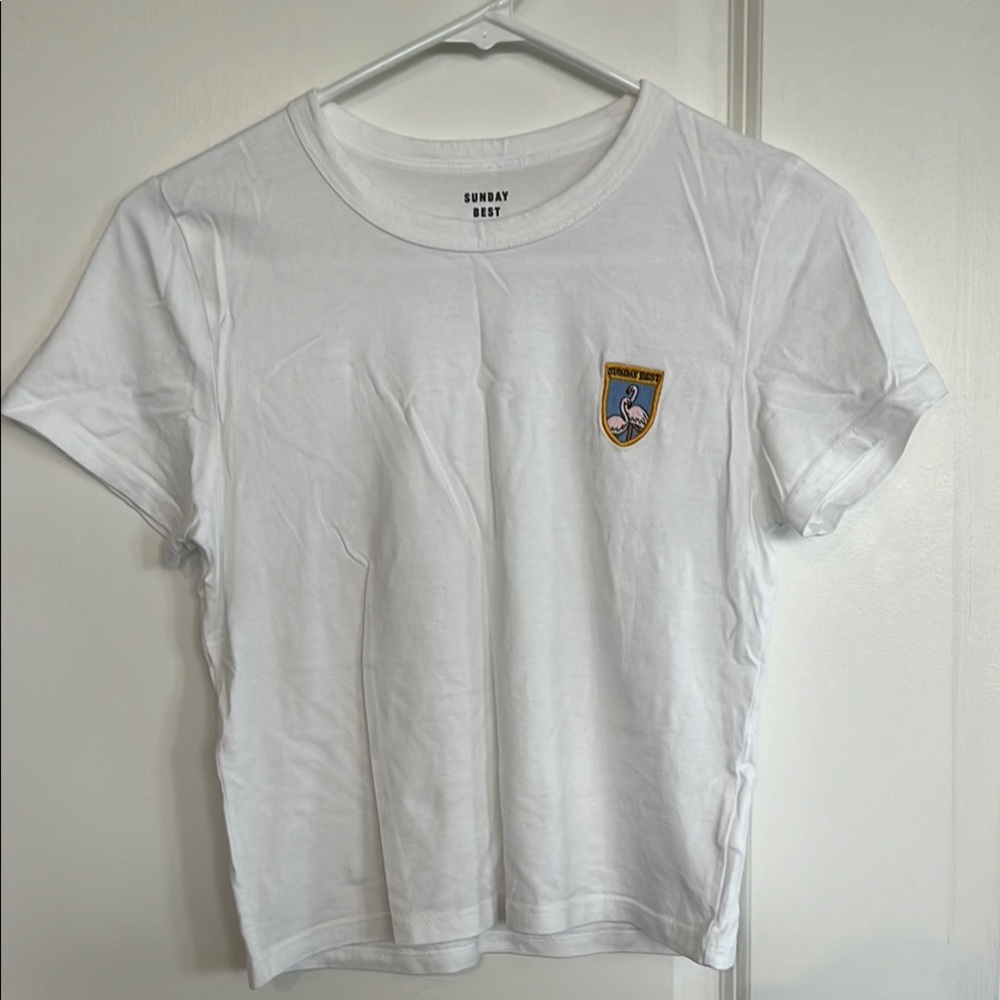 Aritzia Sunday Best Classic White Tee with Emblem